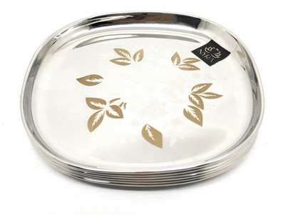 Nyra Stainless-Steel Full-Size Lunch/Dinner Plates with Laser Print Dinner Plate(Pack of 2)
