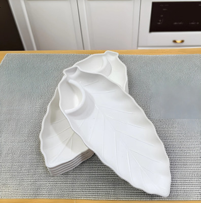 Inpro Leaf Shape Plastic Snacks Platters Set in White Color Perfect for Kitchen Quarter Plate(Pack of 6)