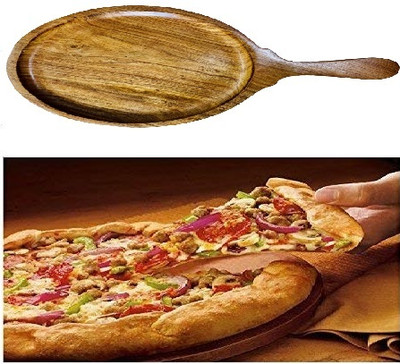 HomeFrills Hand-Crafted Wood Pizza Pan,Serving Tray Pizza & Snack Serving Plate/Tray/Dish Sizzler Tray(Microwave Safe)