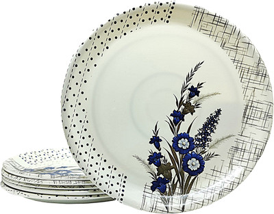 Laserbot Melamine Round Half Size (8Inch) Flower Printed Dinner Half Plate(Pack of 6)