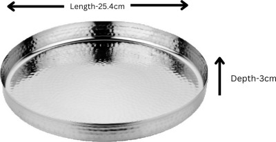 UtenShine Stainless Steel Hammered Khumcha Dinner Plate Round Shape Mirror Finish Thali Dinner Plate