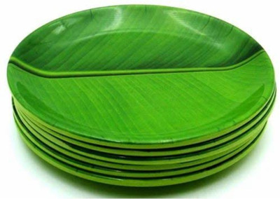 VALARPIRAI AAA VAYAL Green Banana leaf Dinner Plate(Pack of 3)
