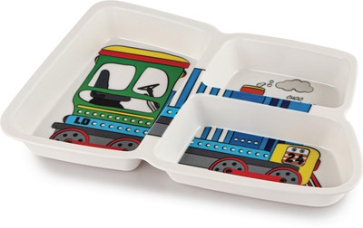 cello Kidzbee Melmo Builder Train Design Lightweight 3 Compartment Plates For Kids Sectioned Plate(Microwave Safe)