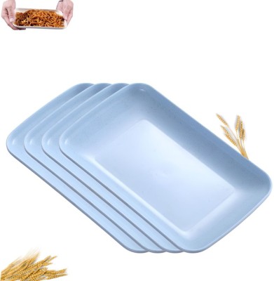 Divox Rectangular Salad Platters, Snack Plate, Wheat Straw Serving Plates for Parties Sizzler Tray(Pack of 4, Microwave Safe)