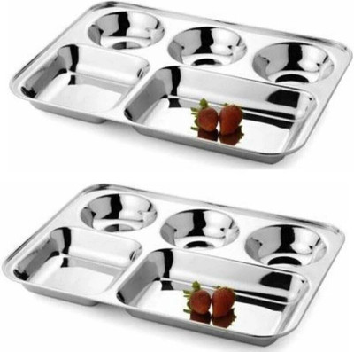 Cuttales BHOJAN THALI SET OF 2 PIECES 5 COMPARTMENTS EACH Dinner Plate(Pack of 2, Microwave Safe)