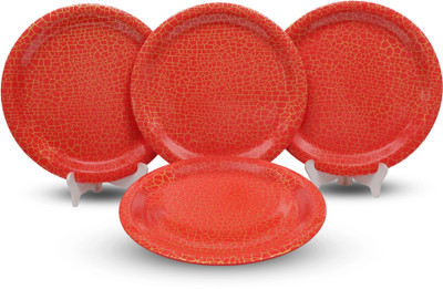 Ariya 11 Inch Red with Gold Giraffe Pattern Full Serving Plates for All Meals - Dinner Plate(Pack of 4, Microwave Safe)