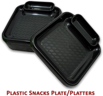 Inpro Stylish Plastic Plates in 12 Black Color for Serving Snacks / Kitchen Crockery Quarter Plate(Pack of 12, Microwave Safe)