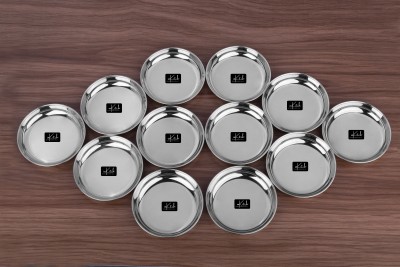 inKitch Stainless Steel Small Halwa Plates with Mirror Finish - Size 15, 12Pcs Quarter Plate(Pack of 12)