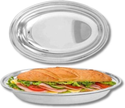 SHINI LIFESTYLE Stainless Steel Serving Plate, Oval Plate, Subzi Plate, Rice Plate,Chat Plate, Rice Plates(Pack of 2)