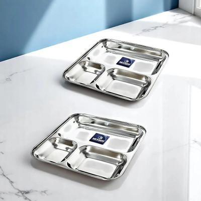 Nexgen 3 IN 1 Stainless Steel Compartment Dinner Plates For kids/Children's | Sectioned Plate(Pack of 2)
