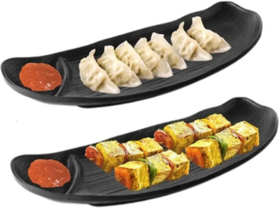 TDMM ZoneChilla Platter Melamine Trey and Platter for Serving and Dessert Moon Shaped Tray(Pack of 2, Microwave Safe)