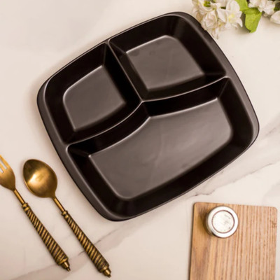KitchEase 3 Compartments Divided Square Wheat Straw Dinner Plate-Unbreakable,Eco-Friendly Dinner Plate(Microwave Safe)