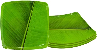 Laserbot (SIZE- 7.5 Inch) Banana Square Leaf South Indian Square melamine Starters Half Plate(Pack of 4)