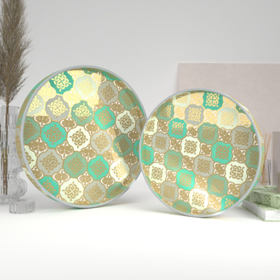Castleite Ember Nobreza Decorative Round Set for Serving & Kitchen Use, Wooden Tray(Pack of 2)