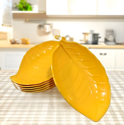 Inpro Melamine Stylish Leaf Shape Quarter Plates-Snacks Plates In Yellow Color Quarter Plate(Pack of 6)