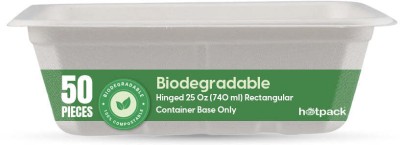 Hotpack 50 Pieces Biodegradable Hinged 25 Oz (750 Ml) Rectangular Container Dinner Plate(Pack of 50, Microwave Safe)