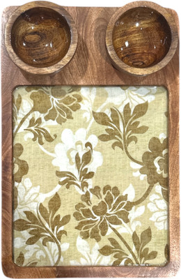 DecorHouse Mango Wood Serving Platter with 2 Bowls | Wooden Platter for Snacks Sizzler Tray