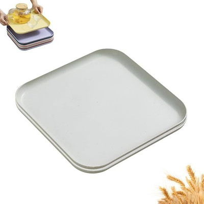 Vortipu Beige Straw Serving Platters, 11.5 Inch Rectangular Serving Plate Tray(Pack of 2)