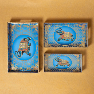 amimashop Set of 3 Wooden Serving Trays |Wooden Tray for Home Decor & Organizer Tray(Pack of 3)
