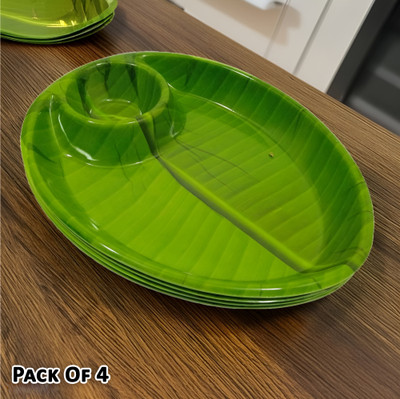 Inpro Serve Snacks in Style with our Designer Melamine Serving Platter in Green Color Quarter Plate(Pack of 4)