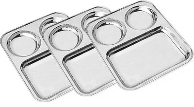India Pride Lunch/Dinner Plate / Bhojan Thali 3 in 1 Compartments Plate Pack of 3 Sectioned Plate(Pack of 3)