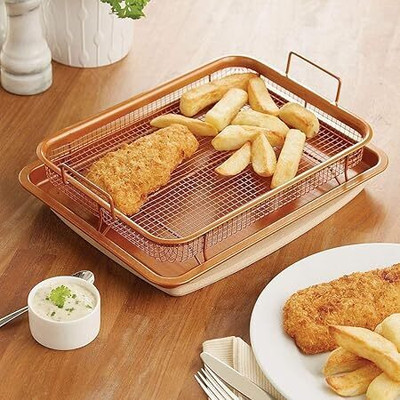 PRISO Kitchen Deep-Fried Food Drain Basin Rectangle Crispy Tray Filter Mesh Fresh Chip & Dip Tray