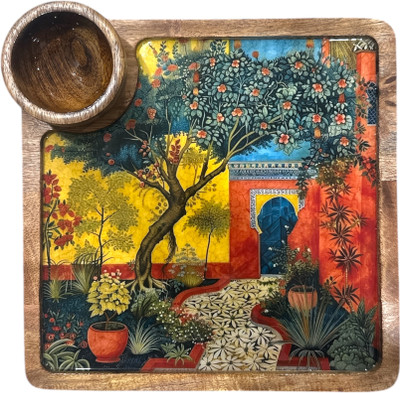 DecorHouse Mangowood Serving Dish Sqaure Platter with 1 Bowl Set Multipurpose Platter Sizzler Tray