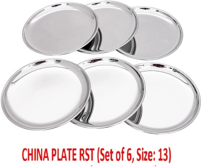 SEGA Stainless Steel Plates 22G CHINA PLATE RST (Set of 6, Size:- 13), Silver Dinner Plate(Pack of 6)