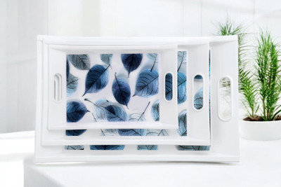 TRENDINGKITCHEN premium Quality Era Serving Tray Set of 3 Designer Tray Tray(Pack of 3)