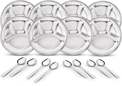 Classic Essentials 4 in 1 Compartments Bhojan Thali with Spoon Sectioned Plate(Pack of 8)