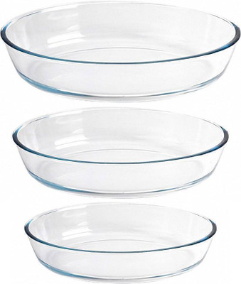 Dautaniya Set of 3 Oval Borosilicate Microwave Safe Glass Tray 700ml, 1500ml, 2500ml Baking Dish(Pack of 3)