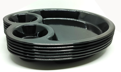 Laserbot ANTI DUST COATING MOMOS PAKODA SERVING TRAY HOTELWARE BLACK Starter PLATE 20cm Chip & Dip Tray(Pack of 6)
