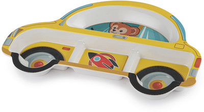 cello Kidzbee Melmo Racers Design Lightweight 3 Compartment Plates For Kids | Yellow Sectioned Plate(Microwave Safe)