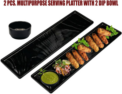 ZIDO 2 Pcs Serving Platter for serving all type of Snacks and Tikka with 2 Dip Bowl Sizzler Tray(Pack of 4)