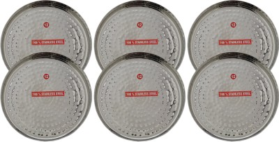 UtenShine Stainless Steel Hammered Khumcha Dinner Plate Round Shape Mirror Finish Thali Dinner Plate(Pack of 6)