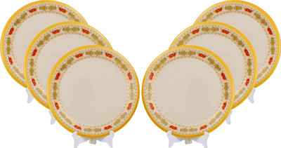 Ariya Melamine Dinner Plate 11 Inch Round Plates with Border & Red Floral Print Dinner Plate(Pack of 6, Microwave Safe)