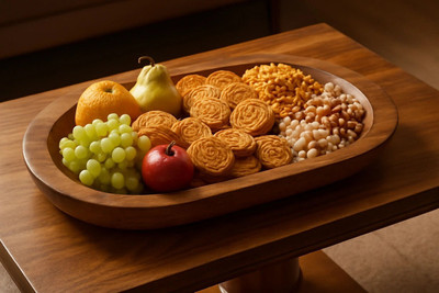 MZ Collections Oval shape wooden tray in mango wood with for home decor, bar and kitchen use Tray
