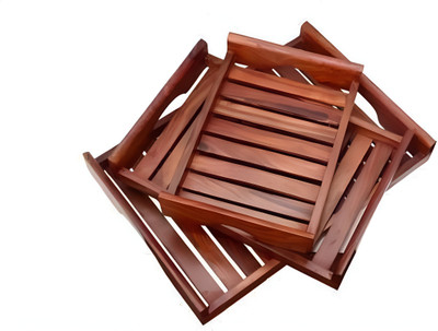 decoroid Wooden Serving Tray Set Tray(Pack of 3)