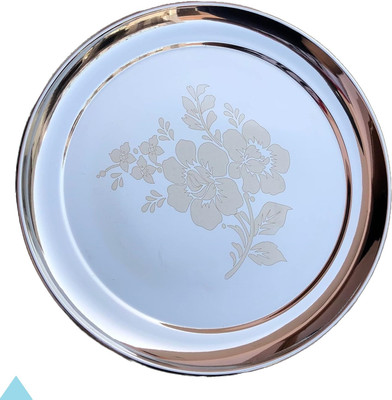 BZILO Pack Of 1 Stainless Steel Designer Dinner Plate Size Plate Diamm. 25.8 CM C78 Dinner Plate(Microwave Safe)
