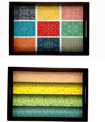 Espoir bloom NEW25_tray set of 2 with UV print|Serving Tray|Multipurpose Tray|EB-T786 Tray(Pack of 2)