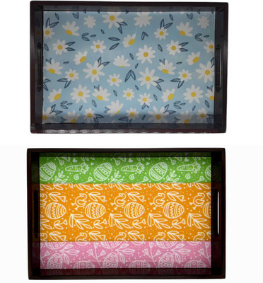 Angira handicrafts Wooden tray set of 2 with UV print|Serving Tray|Multipurpose Tray|AHS-T1161 Tray(Pack of 2)
