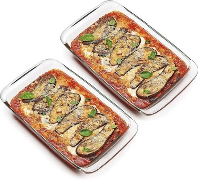 RRAARR Glass Pasta Bowl Serving bowl Glass Baking Dish, 1000ML, Transparent,(Pack of 2, Clear)