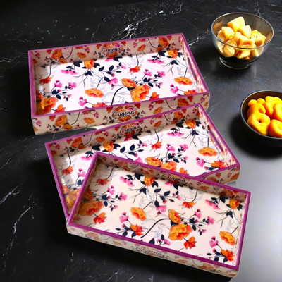 CUGONA Wooden Tray Set for Serving | 16x10 14x8 & 12x6 inch | Serving Tray Set 3 Tray(Pack of 3)