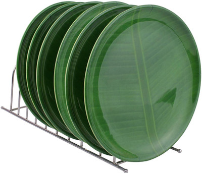 Serve N Style Banana Leaf Design Melamine Round Full Serving Lunch Plate Set (11 Inchs) Dinner Plate(Pack of 6, Microwave Safe)