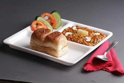 WAVECRAFT DESIGNS Unbreakable Pav Bhaji Plate 3-Compartment Breakfast/Snacks Plate Set (25x25cm) Sectioned Plate(Pack of 6, Microwave Safe)