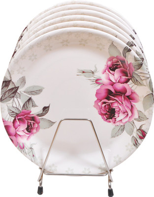 DRIZLING Unbreakable Square Melamine Floral Printed Dinner Plates for Kitchen Use (Multicolour) Sizzler Tray(Pack of 4, Microwave Safe)