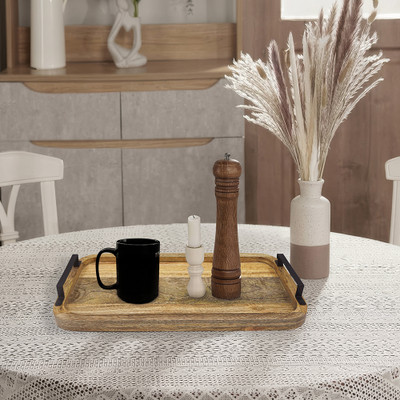 Metalsmith Wooden Serving Tray With Handle (Standard Pack Of 1) Tray