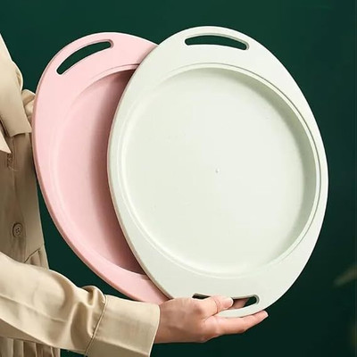 openZest Reusable Wheat Straw Oval Tray 34cm Set (2pcs) Tray(Pack of 2, Microwave Safe)