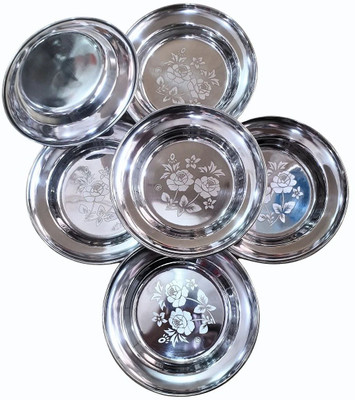 SMDE stainless steel halwa plate/small dishes Half Plate(Pack of 6, Microwave Safe)