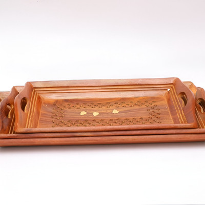 Advance craftech Premium Handcrafted Wooden Serving Tray – Multipurpose Kitchen & Home Use Tray(Pack of 3)